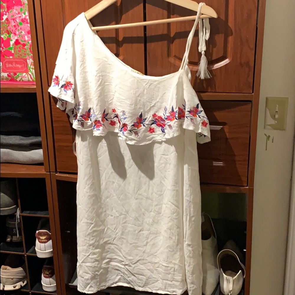 Francesca’s one shoulder white dress